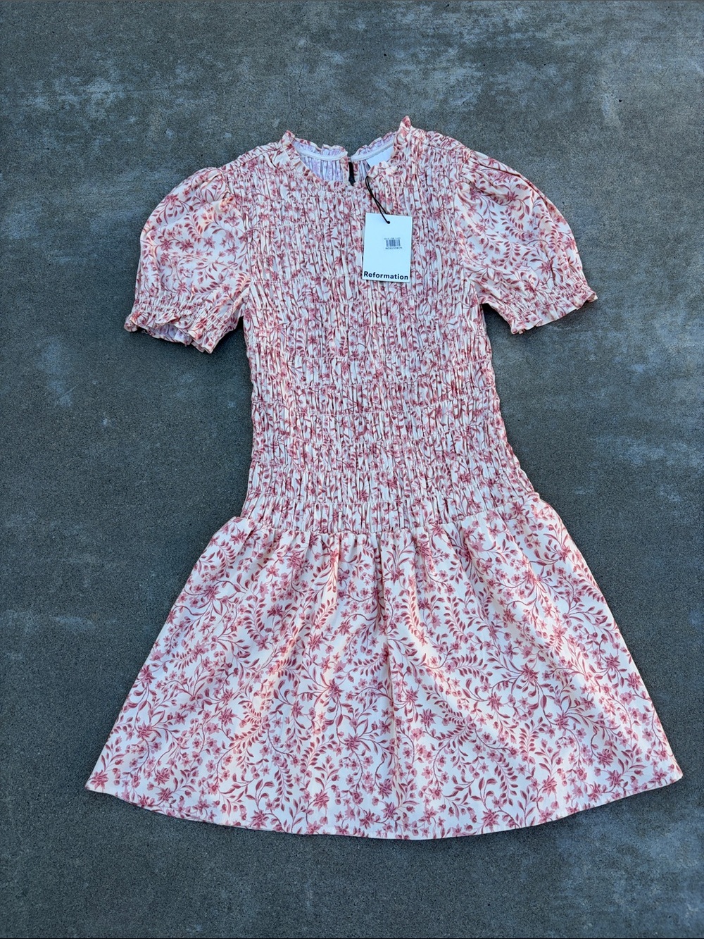 NWT Reformation Leannah Smocked Stretch Organic Cotton Minidress in Corinne